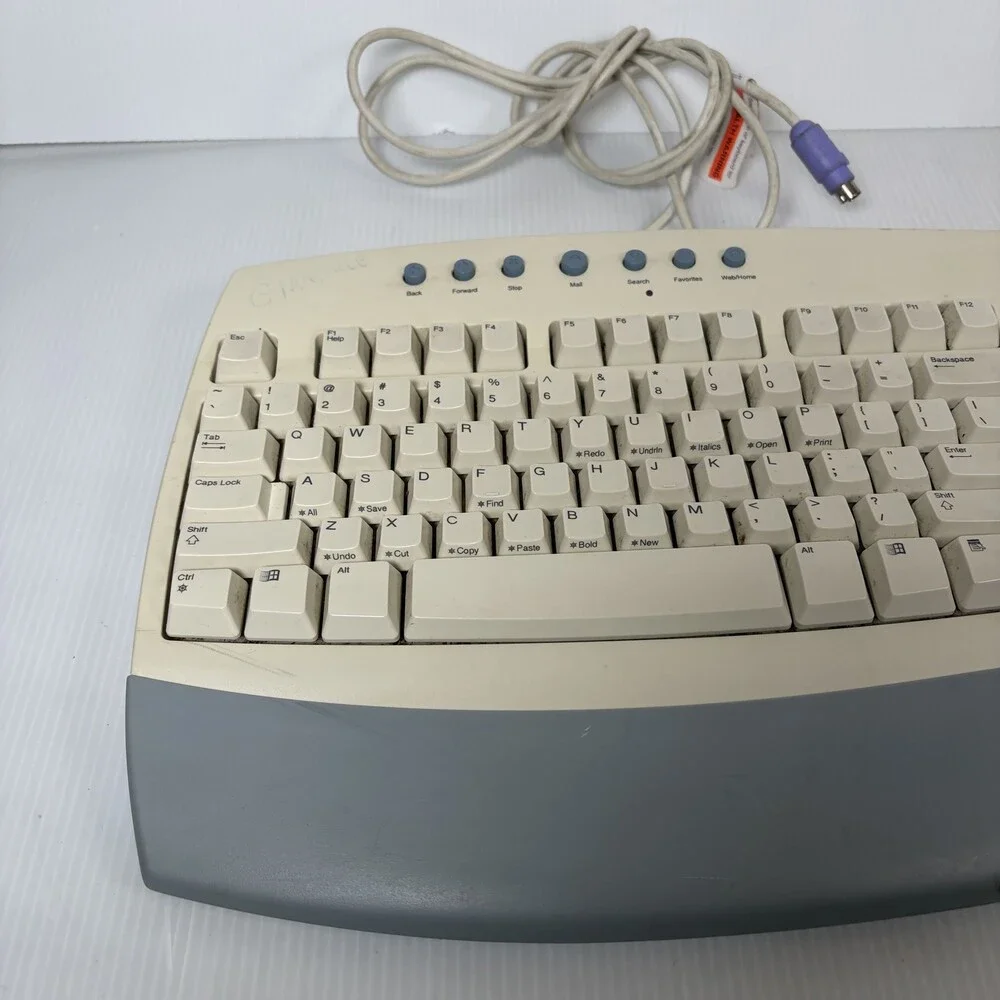 Vintage Microsoft Internet Keyboard PS/2 Wired Beige Gray Full-Size Multimedia